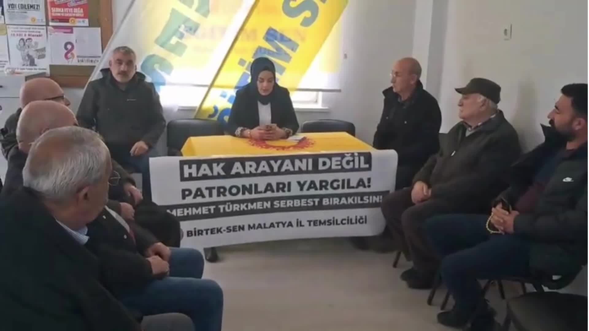 BİRTEK-SEN Malatya temsilcisi Halime Sancak: Mehmet Türkmen için verilen tutuklama kararını hükümsüz sayıyoruz